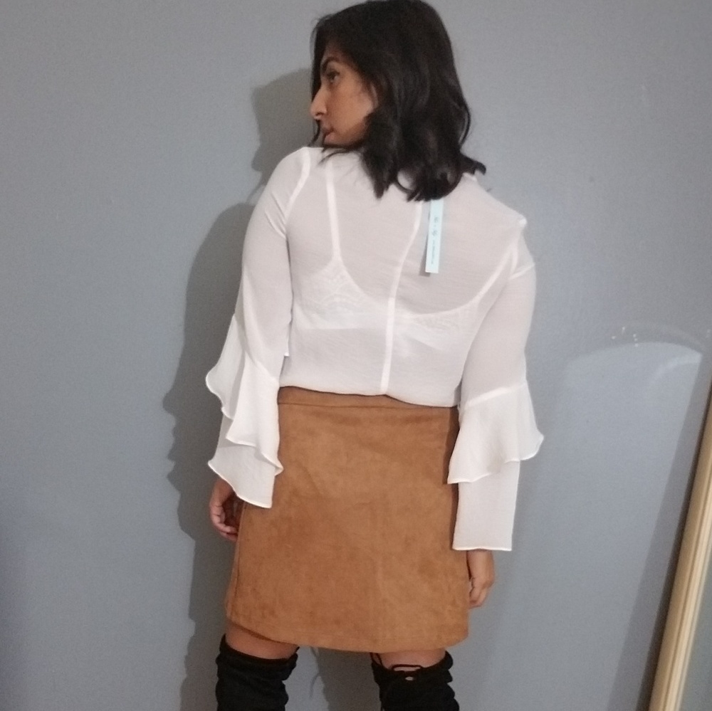 TAN ZIPPERED FAUX SUEDE SHIRT - Picture 4 of 6
